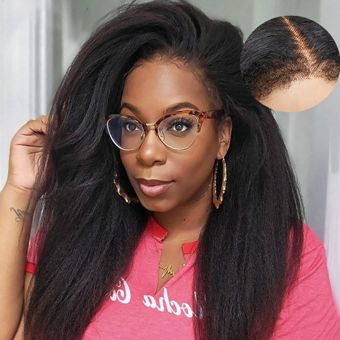 Firieya 4c Hairline Pre-Plucked 13x4 HD Lace Wig Kinky Straight with Realistic Curly Edges