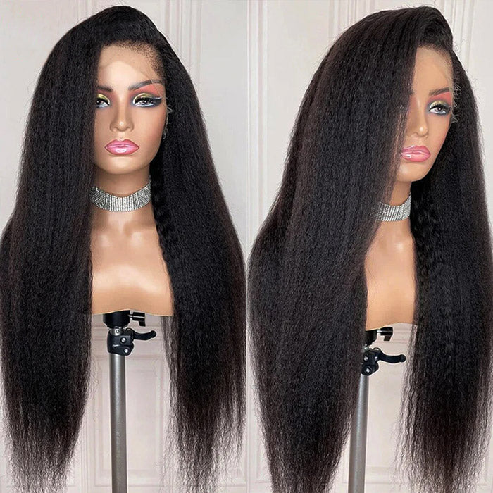 Firieya 4c Hairline Pre-Plucked 13x4 HD Lace Wig Kinky Straight with Realistic Curly Edges