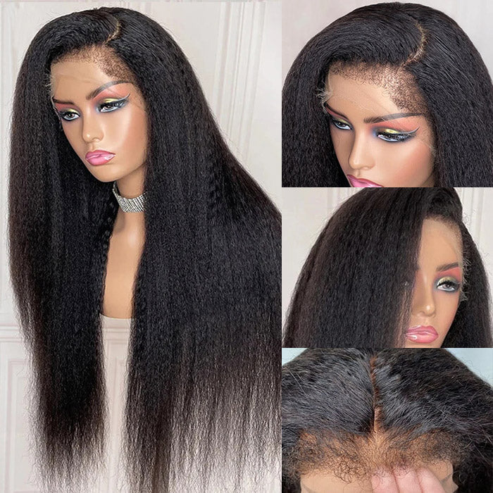 Firieya 4c Hairline Pre-Plucked 13x4 HD Lace Wig Kinky Straight with Realistic Curly Edges