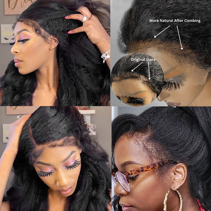 Firieya 4c Hairline Pre-Plucked 13x4 HD Lace Wig Kinky Straight with Realistic Curly Edges