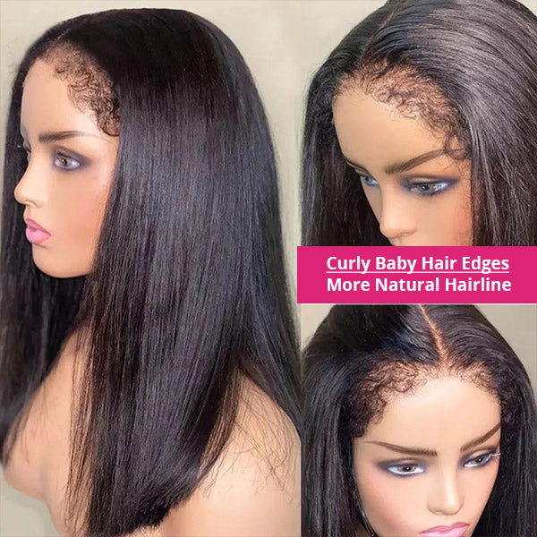 Firieya 4C Edges Hairline 13x4 HD Straight Lace Frontal Wig Human Hair Wig with Realistic Hairline