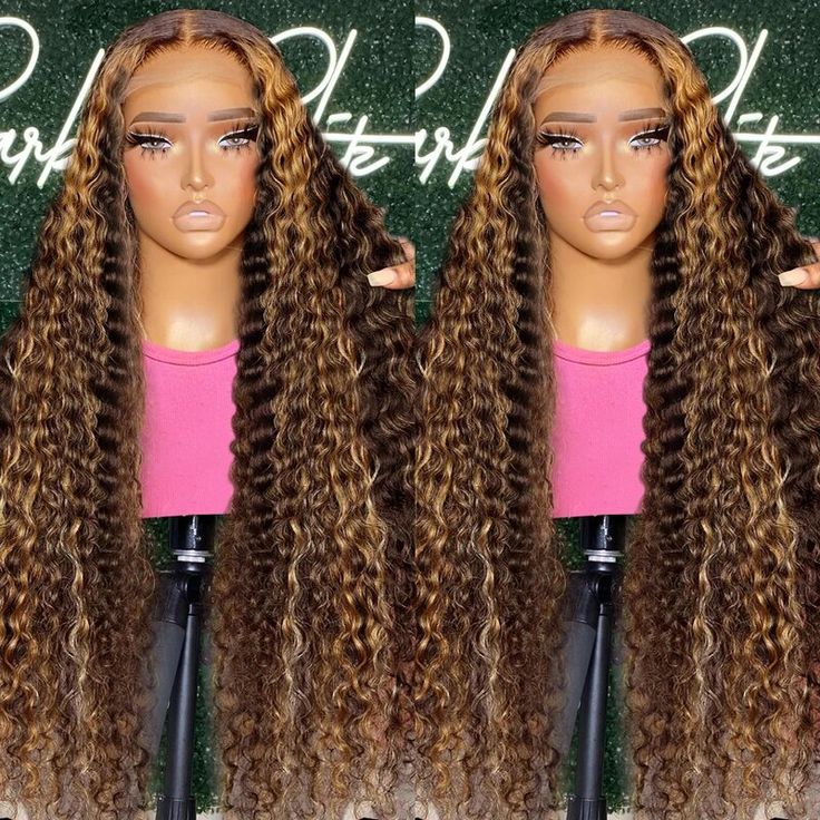 Firieya #P4/27 Highlight Honey Blonde Deep Wave Hair 13x4 Lace Front Human Hair Wig