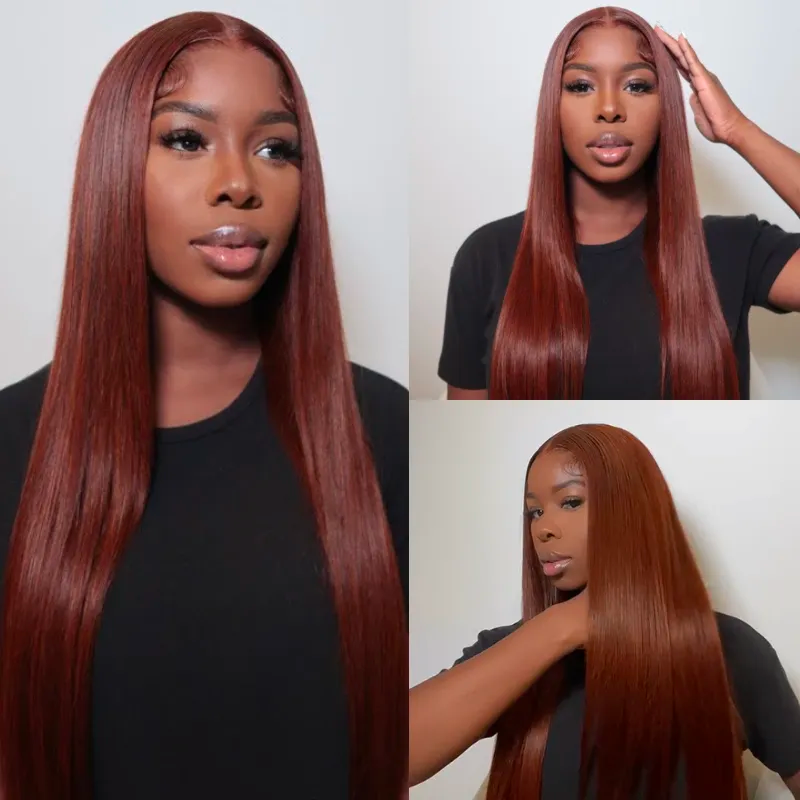 Firieya 13x4 Lace #33 Red Reddish Brown Auburn Straight Human Hair Wig