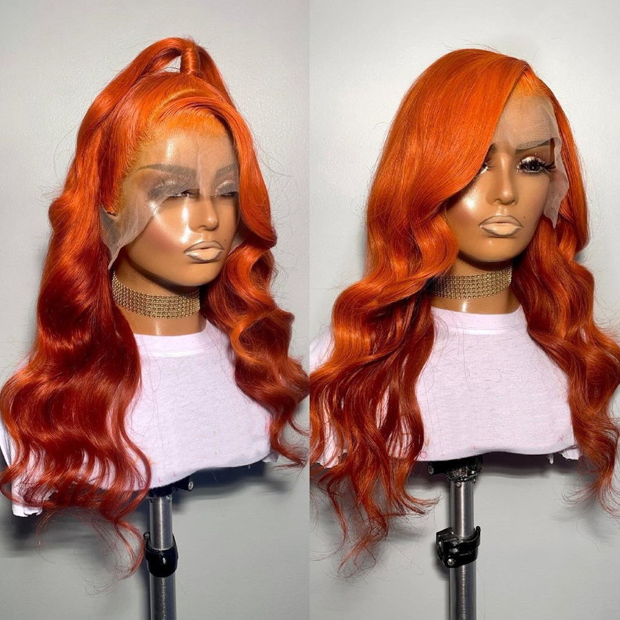 Firieya Ginger Orange Body Wave Human Hair Wigs Transparent 13x4 Lace Frontal Human Hair Wig