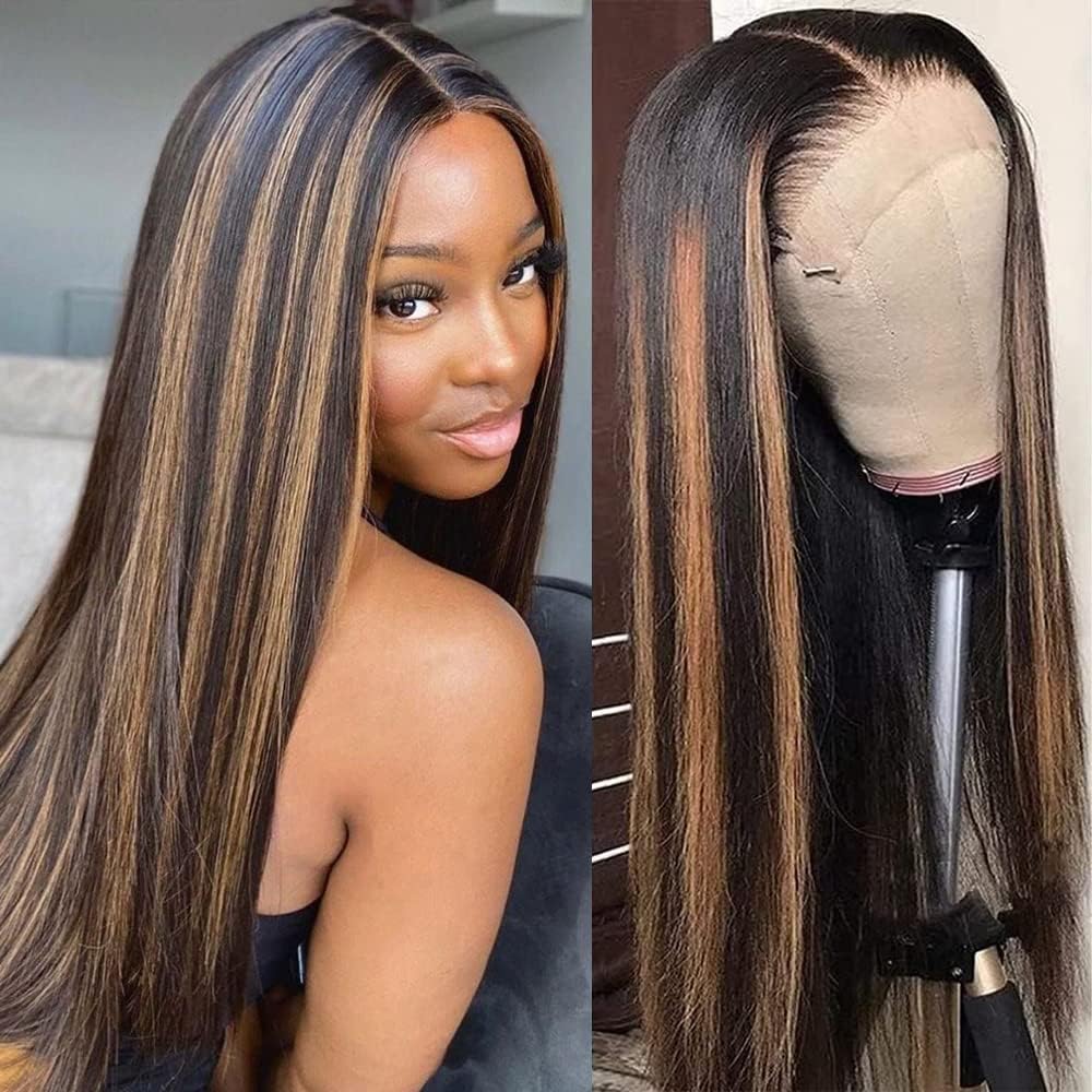 Firieya #1B/30 Ombre Highlight Wig 13x4 Lace Frontal Straight Wig for Women Pre Plucked with Baby Hair Human Hair Wig