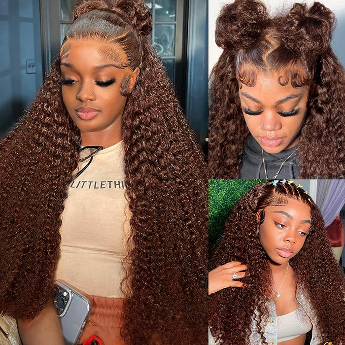 Firieya Brown #4 Colored 13x4 Kinky Curly Lace Frontal Wig Human Hair Wig