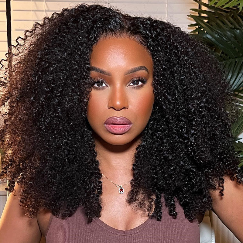 Firieya 13x4 Transparent Lace Kinky Curly Wig Pre Front Wig Pre Plucked Real HD Lace Human Hair Wigs