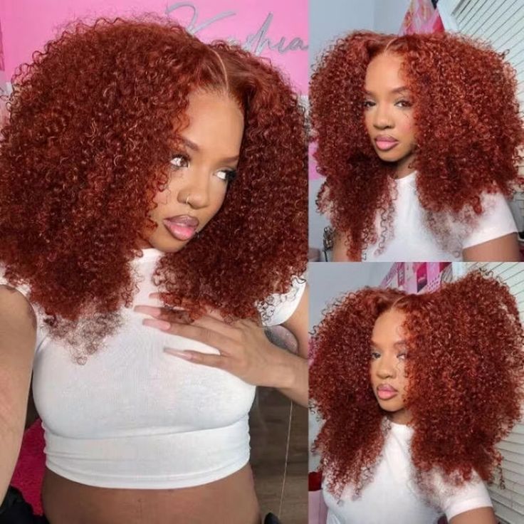 Firieya Reddish Brown Kinky Curly 13x4 HD Transparent Lace Front Wigs Auburn Copper Red Colored Wig for Black Women