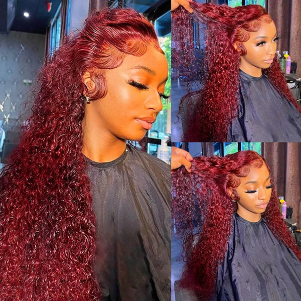 Firieya 99J Burgundy Water Wave 13x4 Pre plucked HD Lace Front Wig  Wet & Wavy Colored Lace Frontal Human Hair Wigs