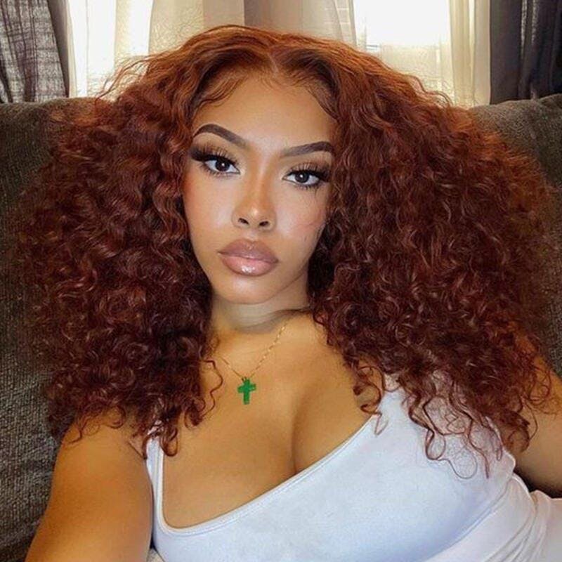 Firieya Reddish Brown Water Wave 13x4 Lace Front Wig Human Hair #33 Brown Brunette Auburn Copper Color