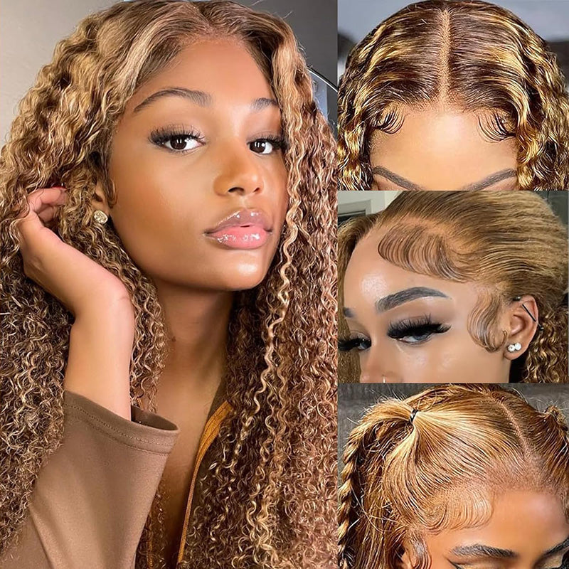 Firieya Honey Blonde 13x4 HD Lace Front Wig Human Hair Water Wave Ombre #P4/27 Highlight Human Hair Pre Plucked