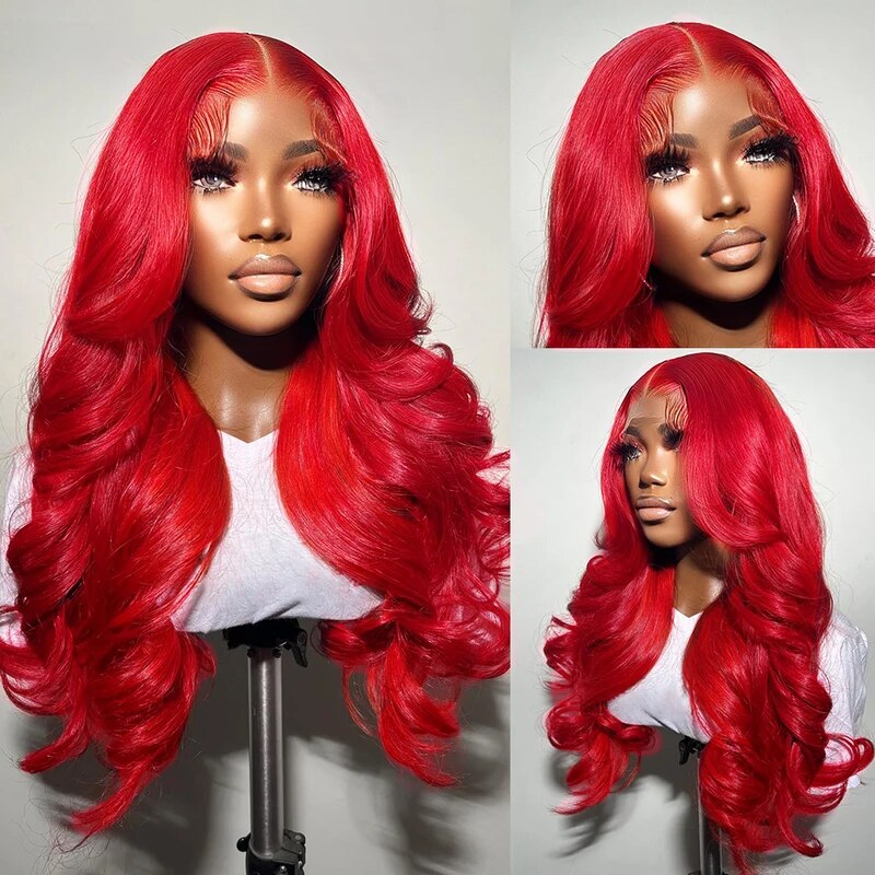 Firieya Glueless Red Lace Front Wig Body Wave 13x4 HD Transparent Lace Colored Human Hair Wigs