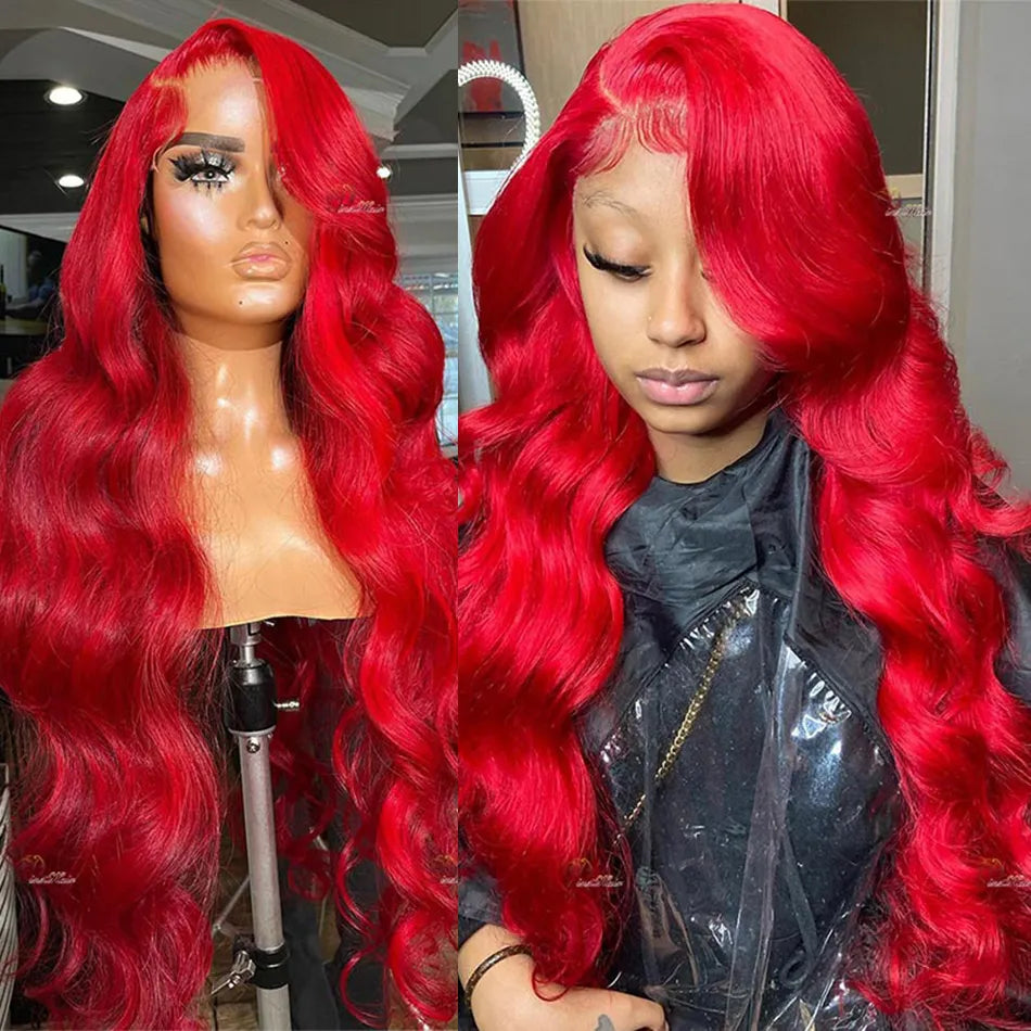 Firieya Glueless Red Lace Front Wig Body Wave 13x4 HD Transparent Lace Colored Human Hair Wigs