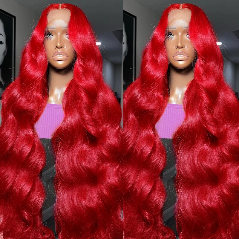 Firieya Glueless Red Lace Front Wig Body Wave 13x4 HD Transparent Lace Colored Human Hair Wigs