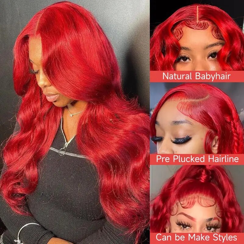 Firieya Glueless Red Lace Front Wig Body Wave 13x4 HD Transparent Lace Colored Human Hair Wigs