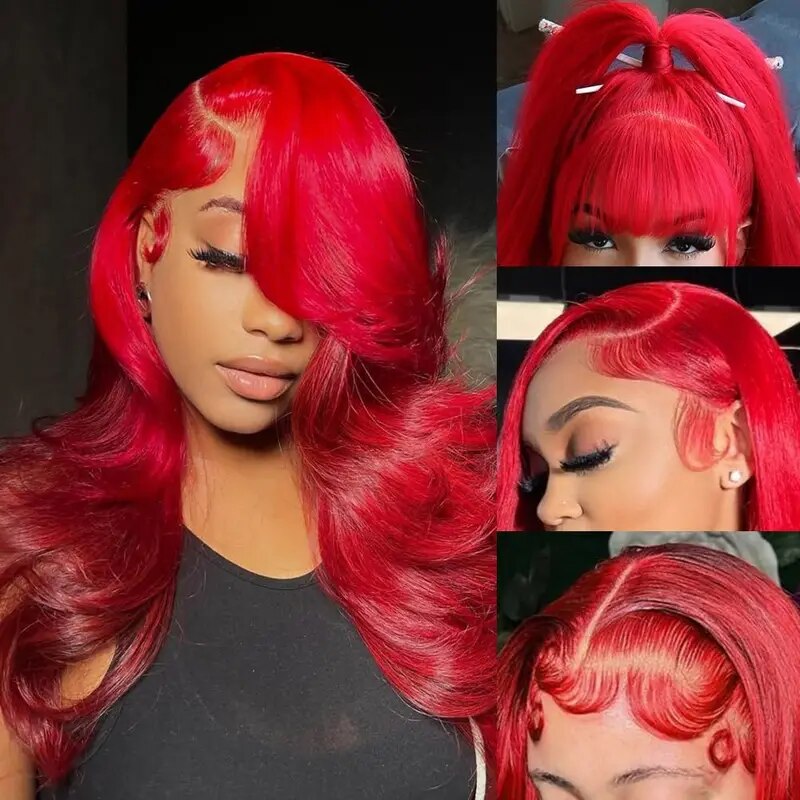 Firieya Glueless Red Lace Front Wig Body Wave 13x4 HD Transparent Lace Colored Human Hair Wigs