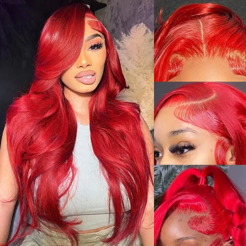 Firieya Glueless Red Lace Front Wig Body Wave 13x4 HD Transparent Lace Colored Human Hair Wigs