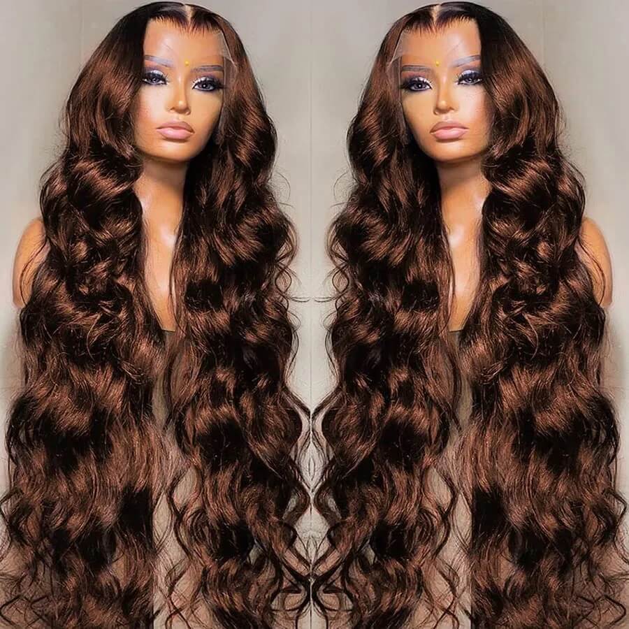 Firieya Chocolate Brown 13x4 Lace Front Wig Human Hair Pre Plucked Body Wave Wig Human Hair with Baby Hair