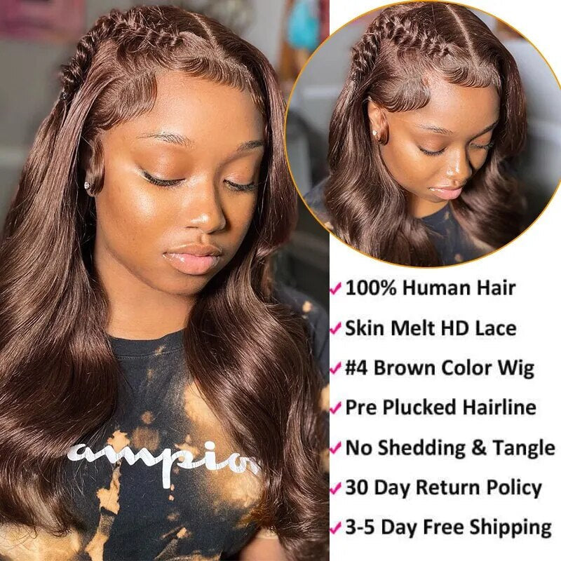 Firieya Chocolate Brown 13x4 Lace Front Wig Human Hair Pre Plucked Body Wave Wig Human Hair with Baby Hair