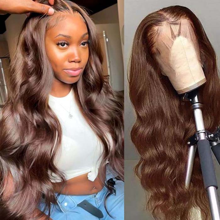 Firieya Chocolate Brown 13x4 Lace Front Wig Human Hair Pre Plucked Body Wave Wig Human Hair with Baby Hair