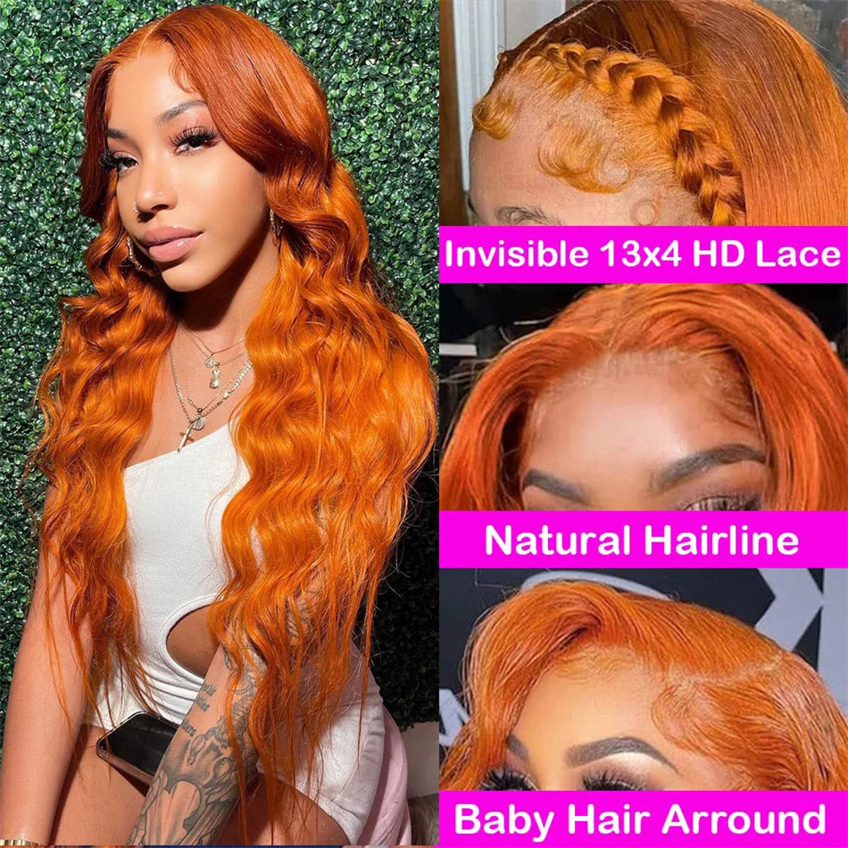 [Flash Sale] Orange Ginger 13×4 Lace Front Wig Ginger Body Wave 13×4 HD Lace Frontal Wig