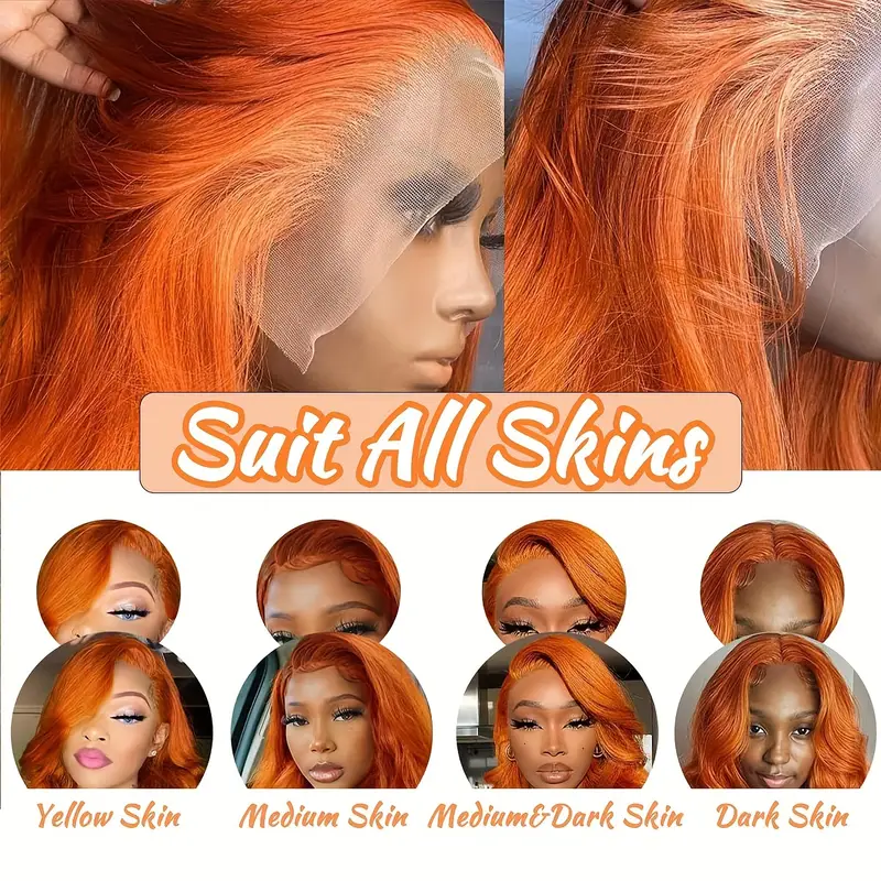 Firieya Ginger Orange Body Wave Human Hair Wigs Transparent 13x4 Lace Frontal Human Hair Wig