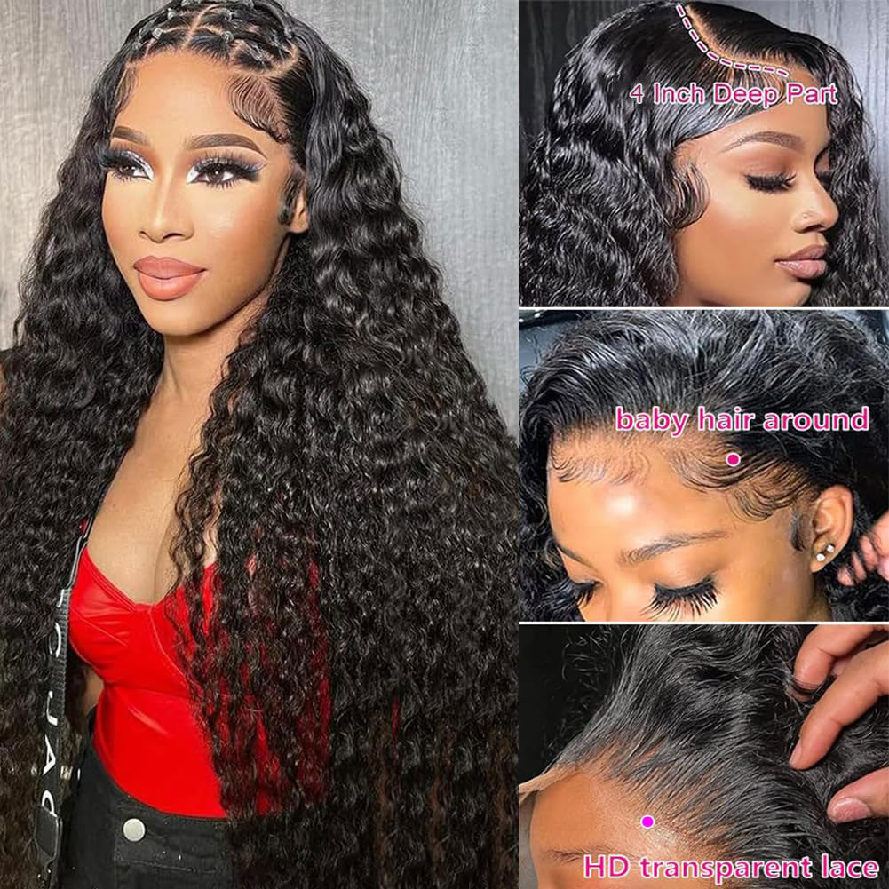 Firieya 13x4 HD Lace Front Wig Water Wave Wig Pre Plucked Real HD Lace Human Hair Wigs