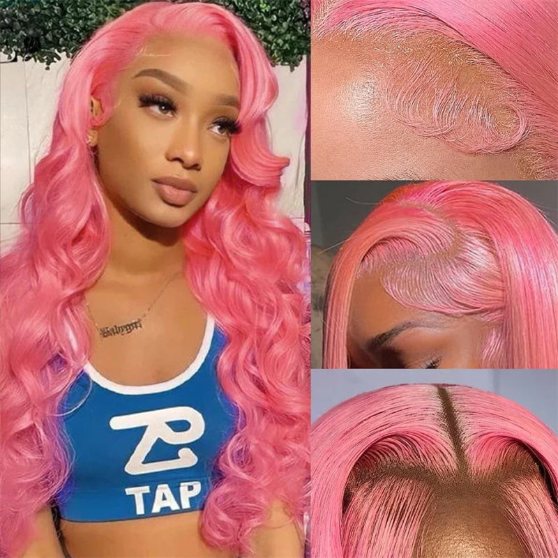 Firieya 13x4 Pink Body Wave Lace Front Wig Pre-plucked Body Colored Human Hair Wigs