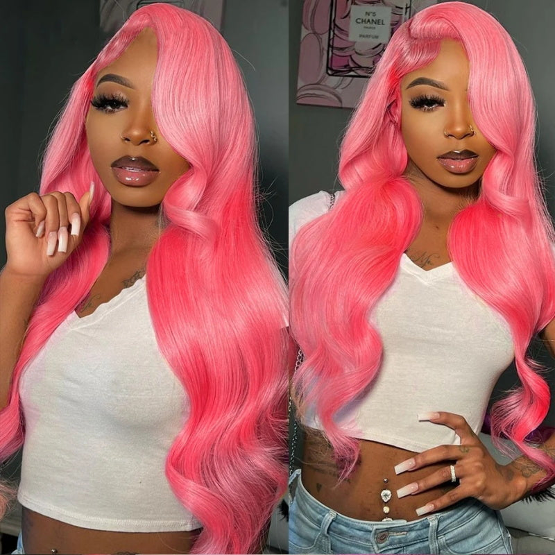 Firieya 13x4 Pink Body Wave Lace Front Wig Pre-plucked Body Colored Human Hair Wigs