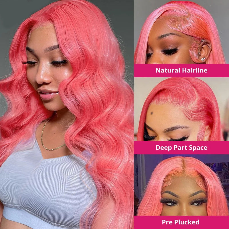 Firieya 13x4 Pink Body Wave Lace Front Wig Pre-plucked Body Colored Human Hair Wigs