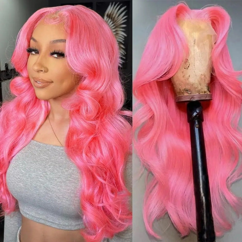 Firieya 13x4 Pink Body Wave Lace Front Wig Pre-plucked Body Colored Human Hair Wigs