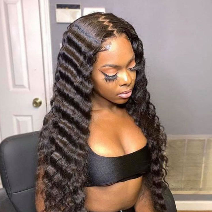 Firieya Deep Wave 13x6 HD Full Lace Wig Pre Plucked Glueless Lace Wig Deep Curly Hair