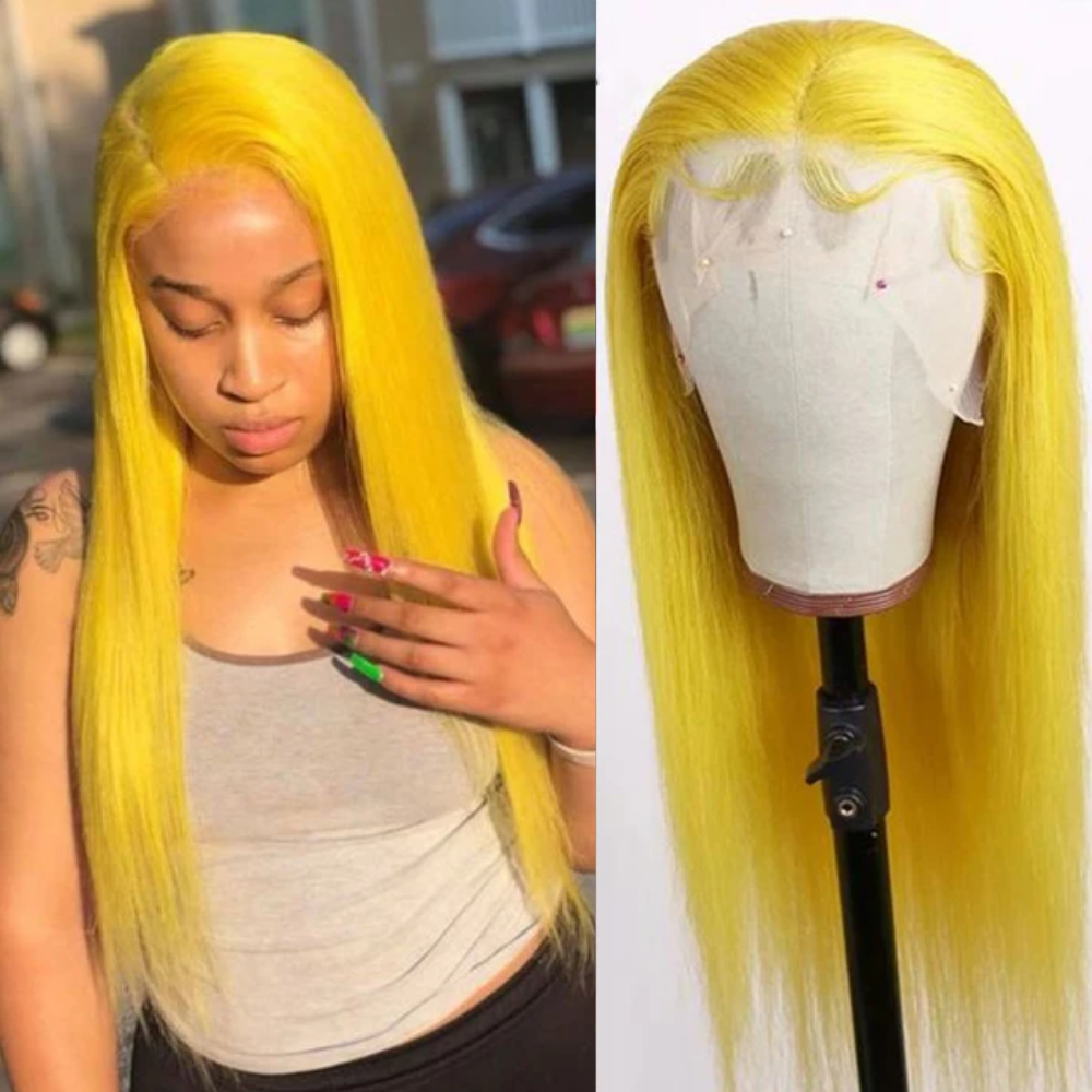 Firieya Yellow Straight 13x4 Lace Frontal Wigs Virgin Human Hair With Baby Hair