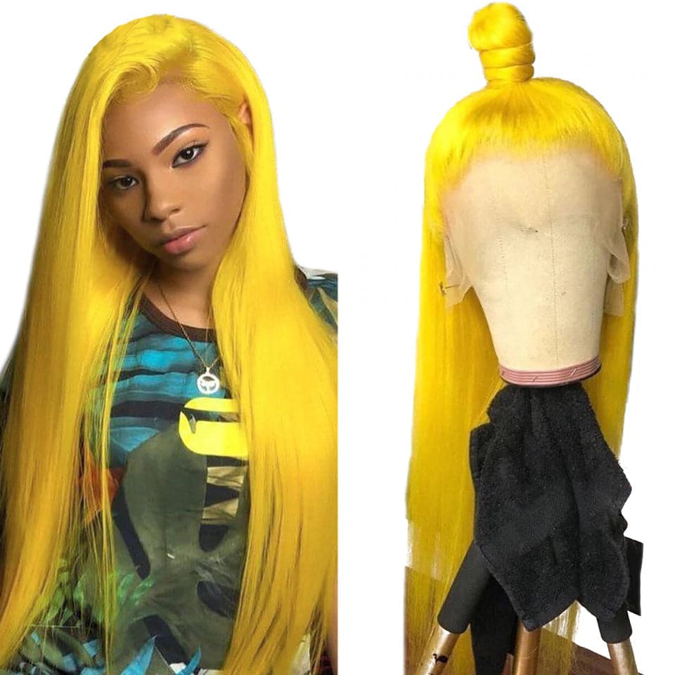 Firieya Yellow Straight 13x4 Lace Frontal Wigs Virgin Human Hair With Baby Hair