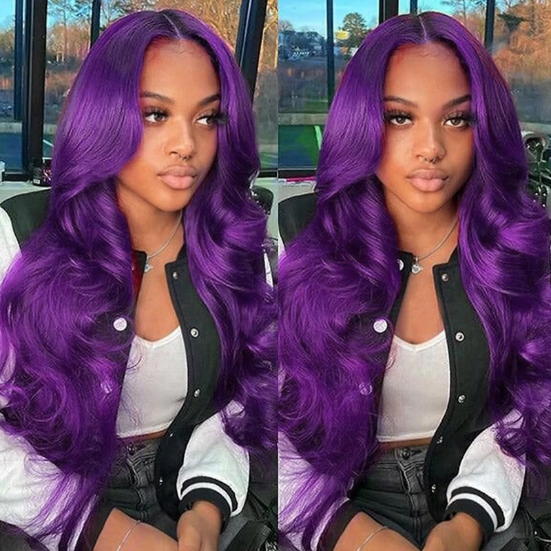 Firieya Deep Purple Lace Frontal Wig Human Hair 13x4 Dark Burgundy Straight Lace Front Glueless Wigs