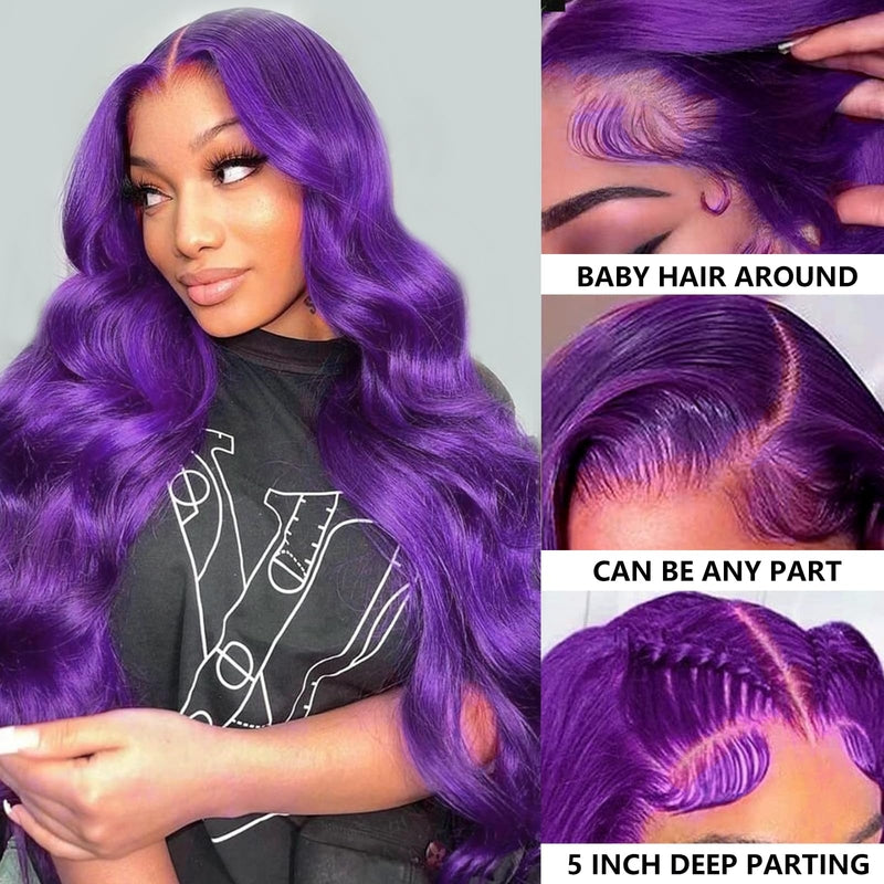 Firieya Deep Purple Lace Frontal Wig Human Hair 13x4 Dark Burgundy Straight Lace Front Glueless Wigs