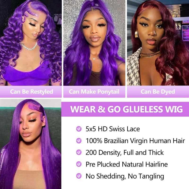 Firieya Deep Purple Lace Frontal Wig Human Hair 13x4 Dark Burgundy Straight Lace Front Glueless Wigs