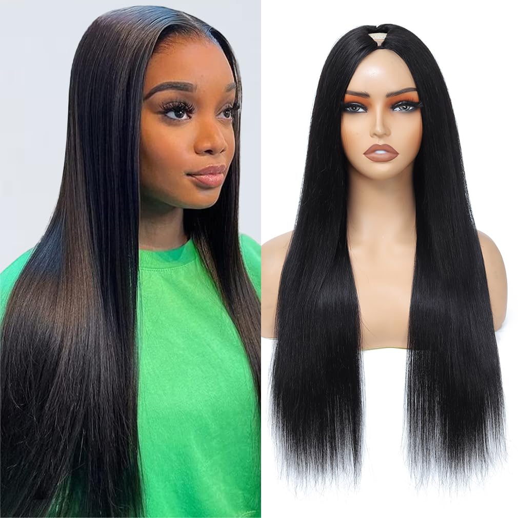 Firieya Straight V Part Wig No Leave Out Thin Part Glueless Wigs Human Hair Wig