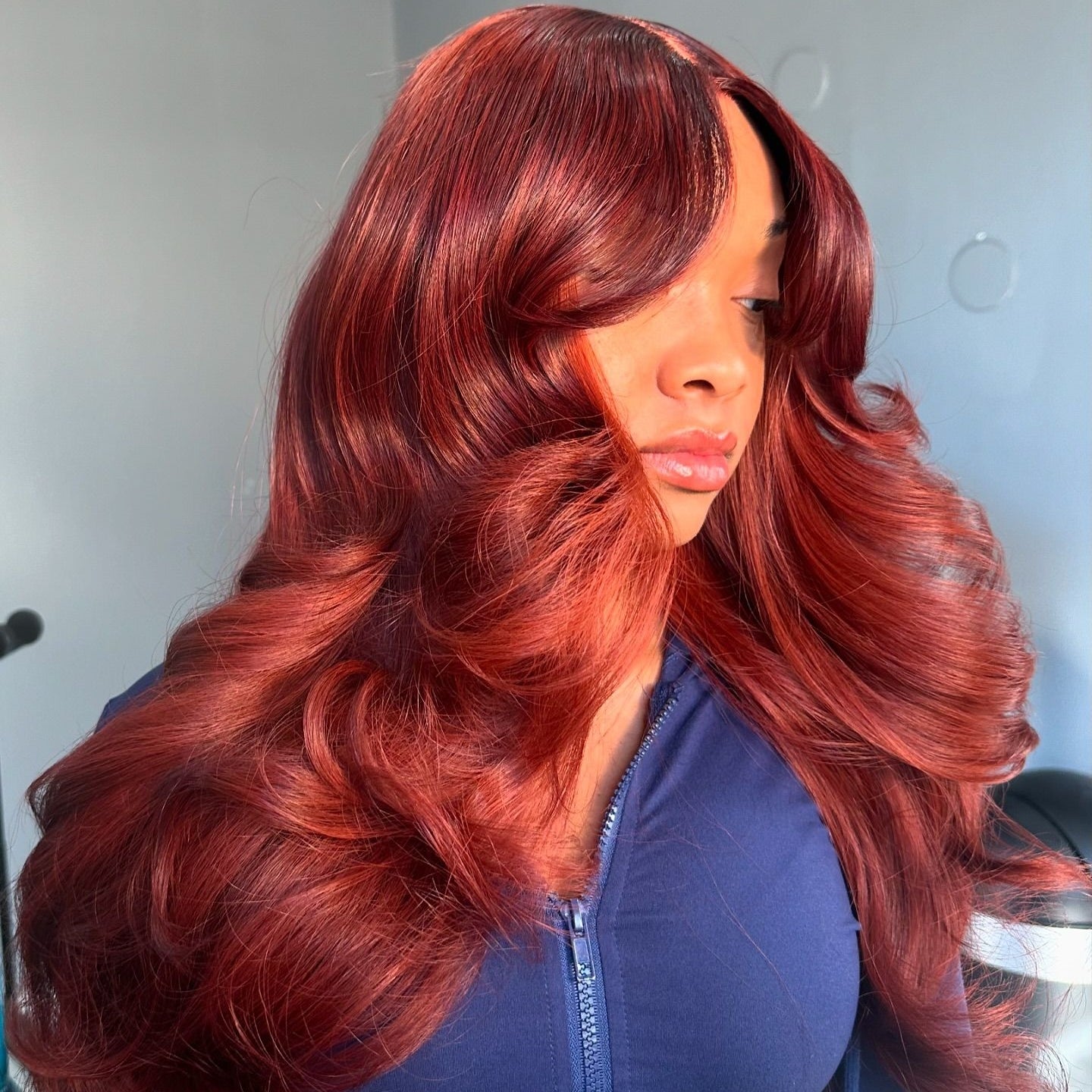 Firieya Reddish Brown Wig With Curtain Bangs 13x4 Lace Front Body Wave Wigs Human Hair Wig