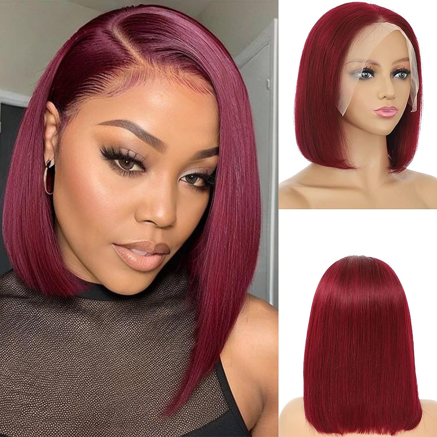 Firieya Burgundy Red 99J Color Bob Wig Straight Human Hair Wigs for Black Women 200% Density