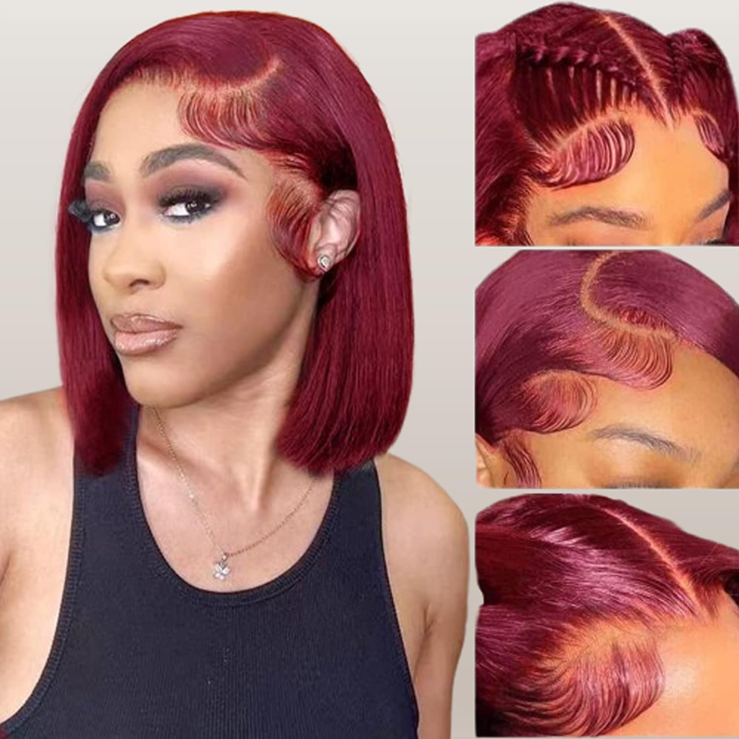 Firieya Burgundy Red 99J Color Bob Wig Straight Human Hair Wigs for Black Women 200% Density