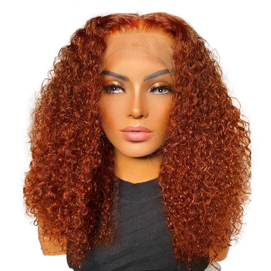 Firieya Pre plucked Orange Colored Jerry Curly Bob Wigs Human Hair 200% Density