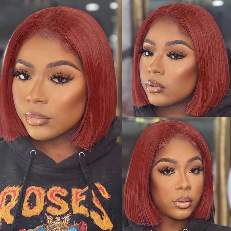 Firieya Reddish Brown Short Bob Wig Human Hair 13x4 Lace Front Wigs Human Hair Pre Plucked with Baby Hair