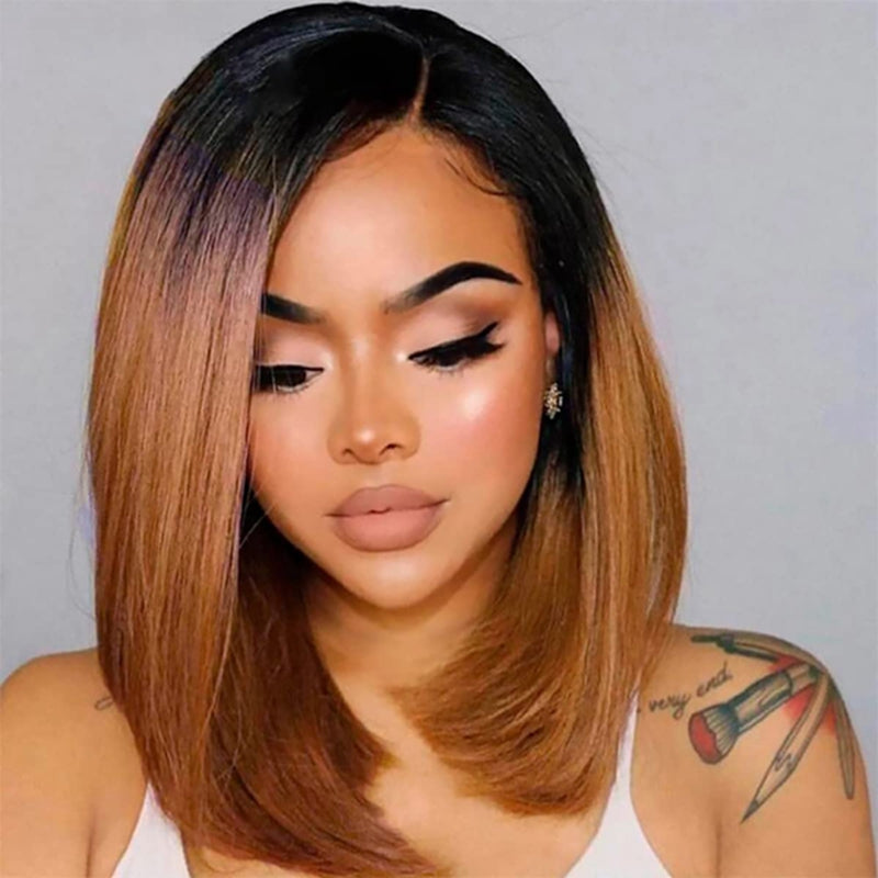 Firieya T1B/30 Human Hair Bob Wig Ombre Straight Short Bob Wigs 13x4 Lace Frontal Wig Pre-Plucked