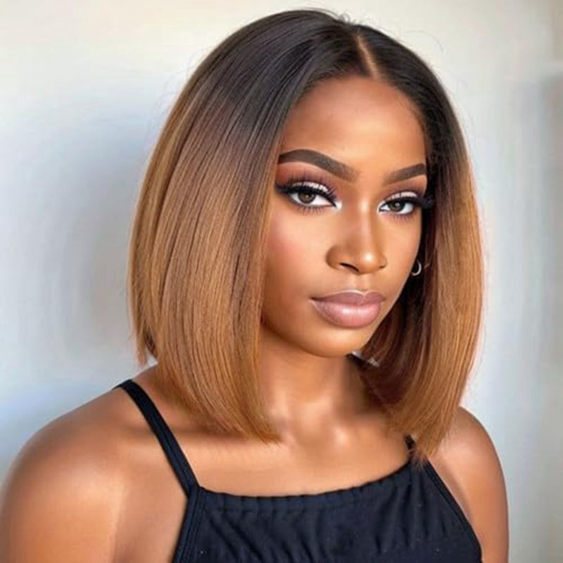 Firieya T1B/30 Human Hair Bob Wig Ombre Straight Short Bob Wigs 13x4 Lace Frontal Wig Pre-Plucked