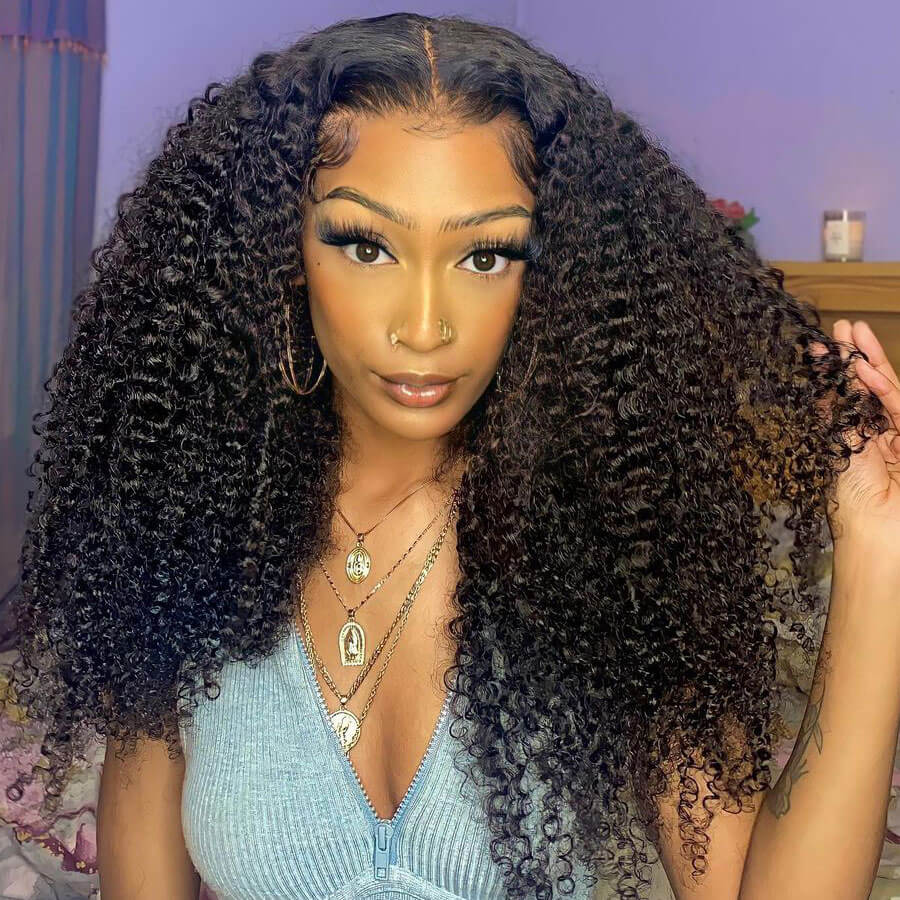 Firieya HD Lace Glueless 4x4 Closure Wig Pre Plucked Kinky Curly Invisible Lace Closure Human Hair Wigs