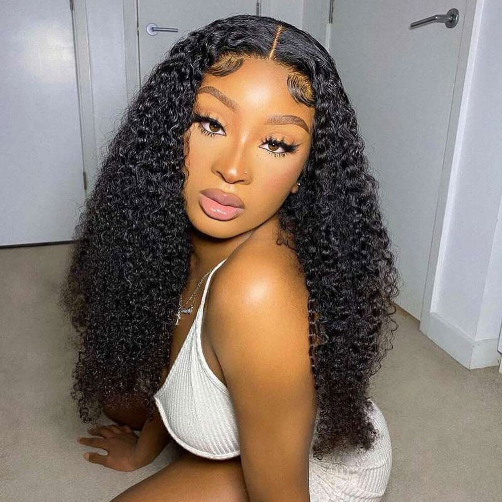 Firieya HD Lace Glueless 4x4 Closure Wig Pre Plucked Kinky Curly Invisible Lace Closure Human Hair Wigs