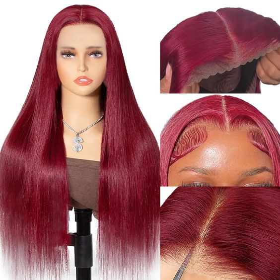 Firieya 99j Burgundy Lace Front Wigs Human Hair Pre Plucked  Straight 9x6 HD Lace Front Human Hair Wigs for Women with Baby hair