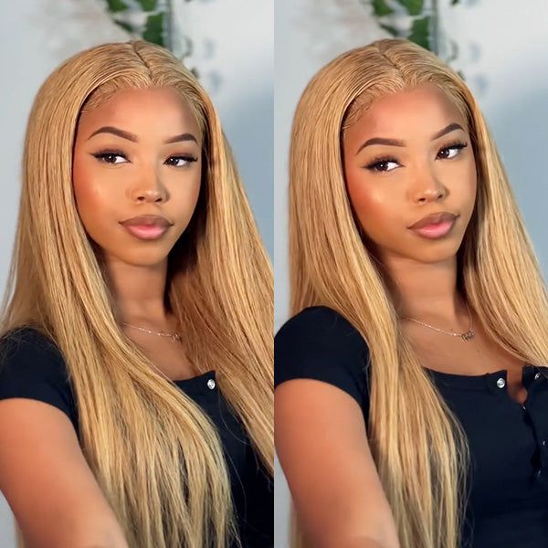 Firieya Honey Blonde Straight Wig 5x5 HD Lace Closure Wig #27 Honey Blonde Wig Human Hair Wigs