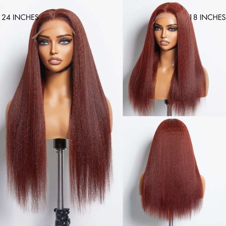 Firieya #33 Reddish Brown Kinky Straight 5x5 Lace Closure Soft Wigs for Black Women Human Hair Wig